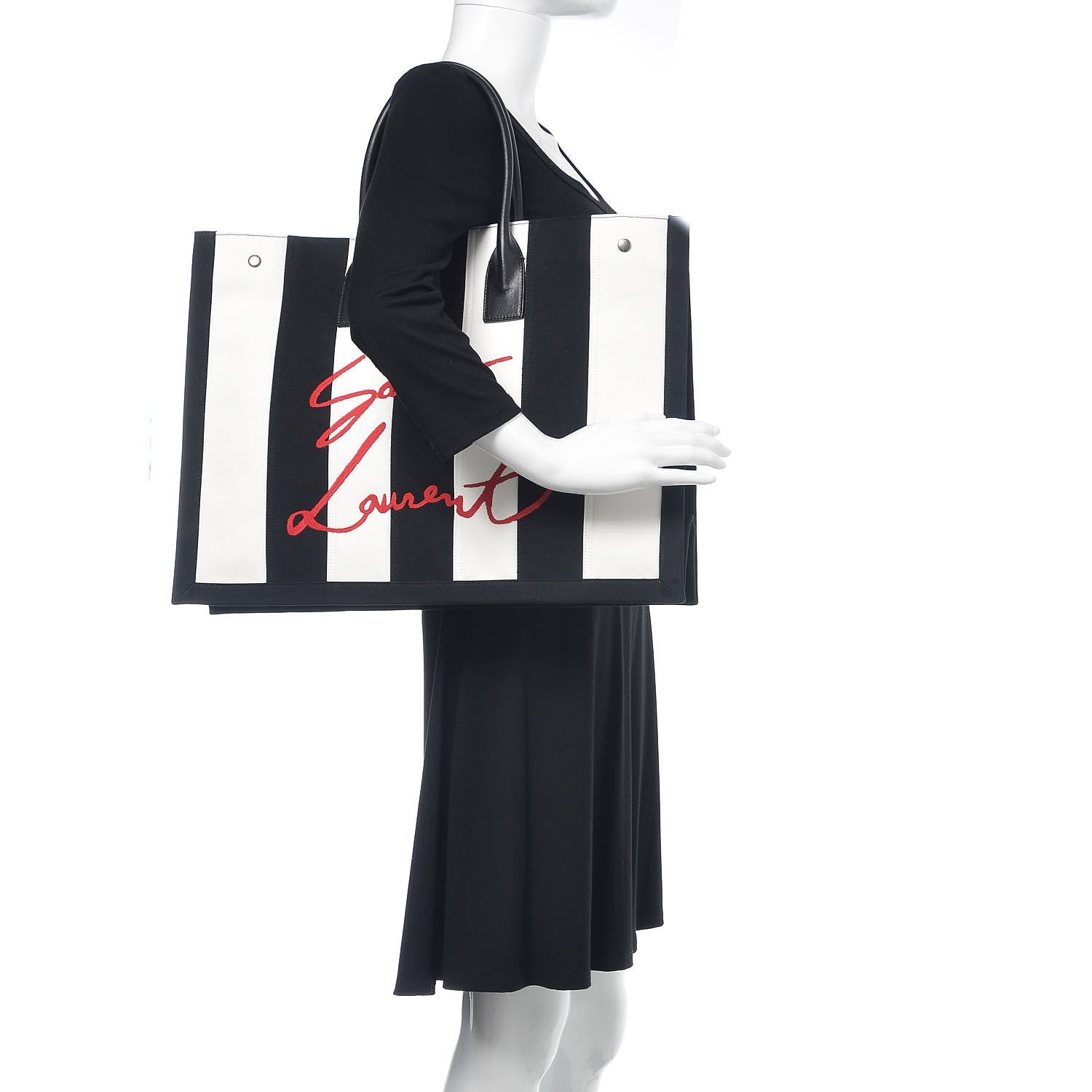 Saint Laurent Canvas Noe Striped Tote Black White 2 of 9
