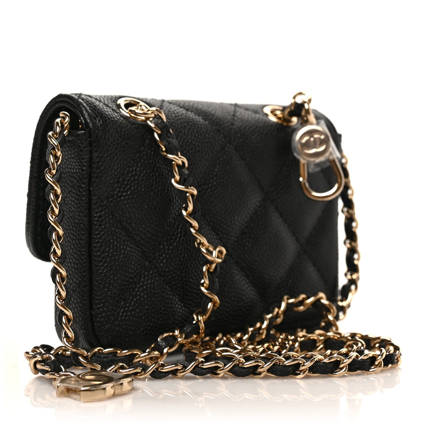 Caviar Quilted Mini Chain Belt Bag Black