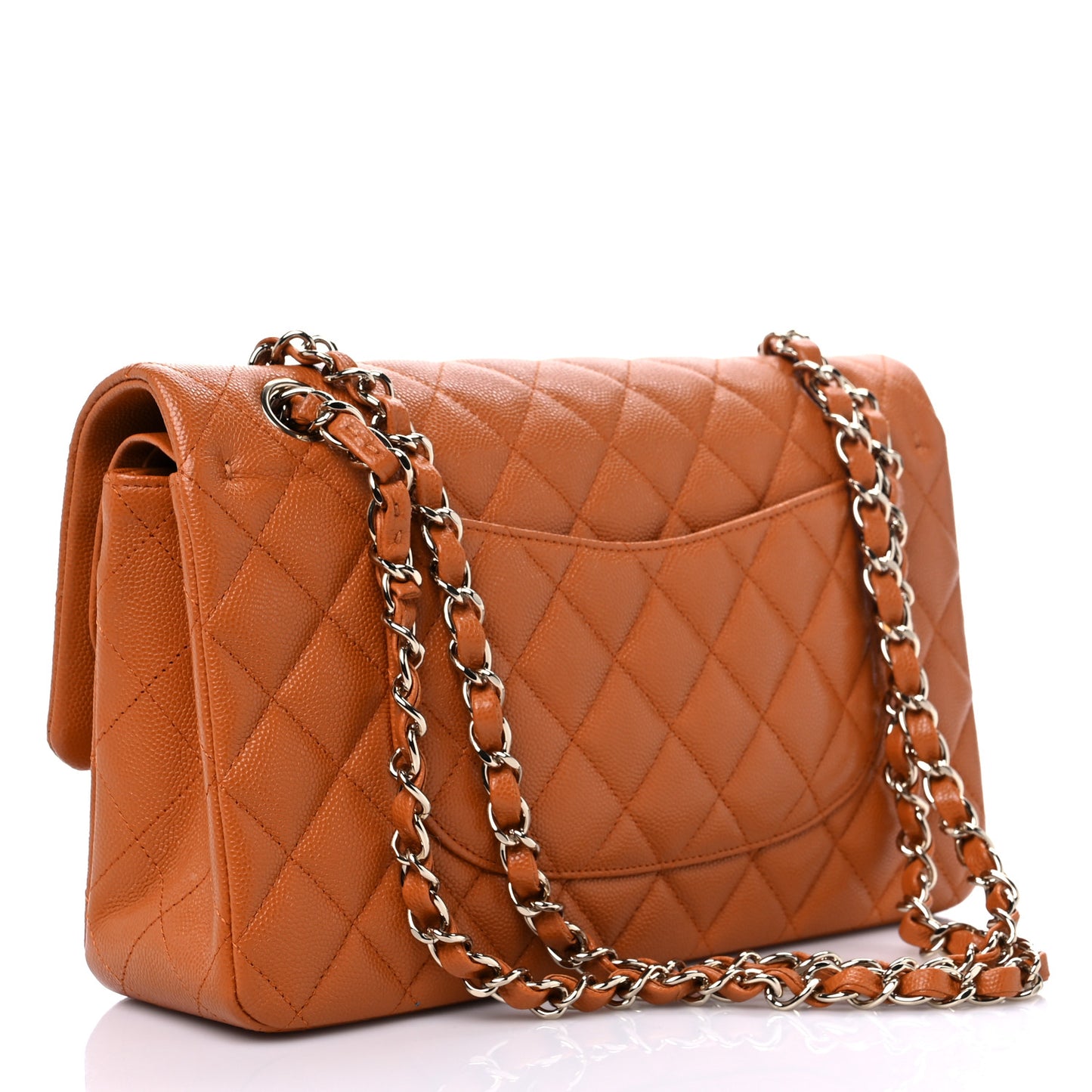Caviar Quilted Medium Double Flap Light Brown