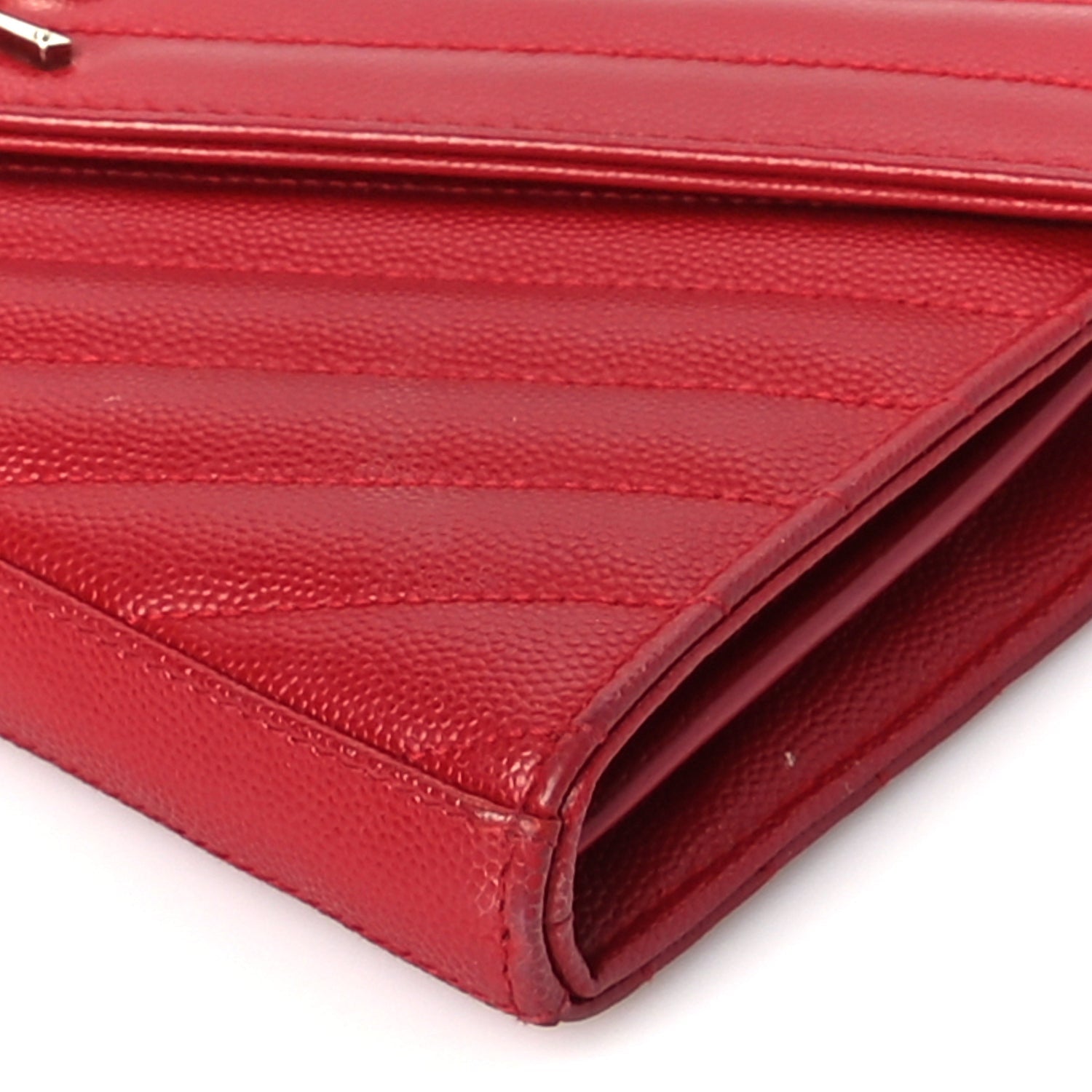 Saint Laurent Grain De Poudre Matelasse Chevron Monogram Chain Wallet New Red 8 of 9