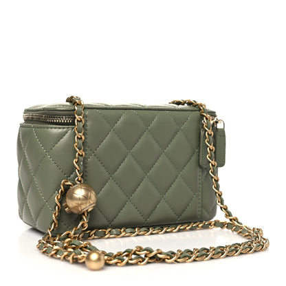 Chanel Lambskin Quilted Small Pearl Crush Vanity Case With Chain  Green 4 of 12