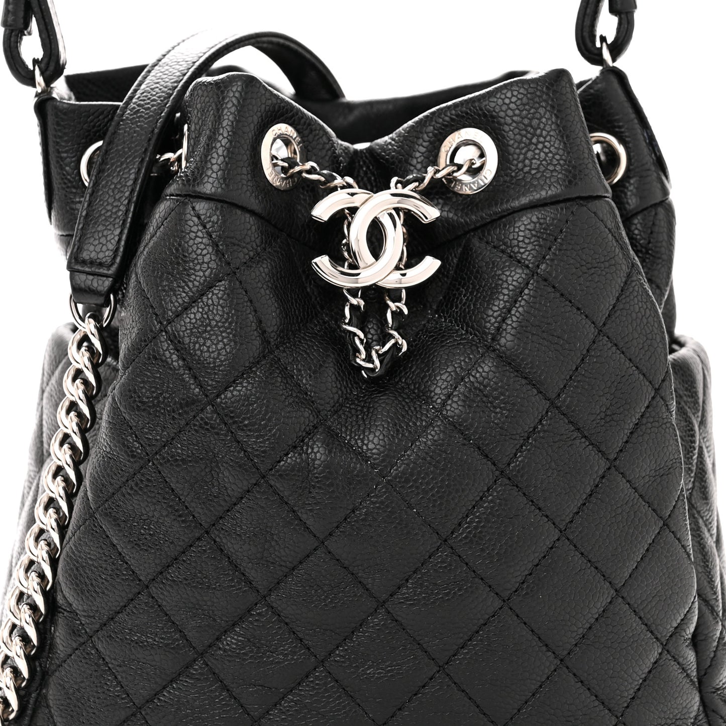 Caviar Quilted Small Chain Bucket Bag Black