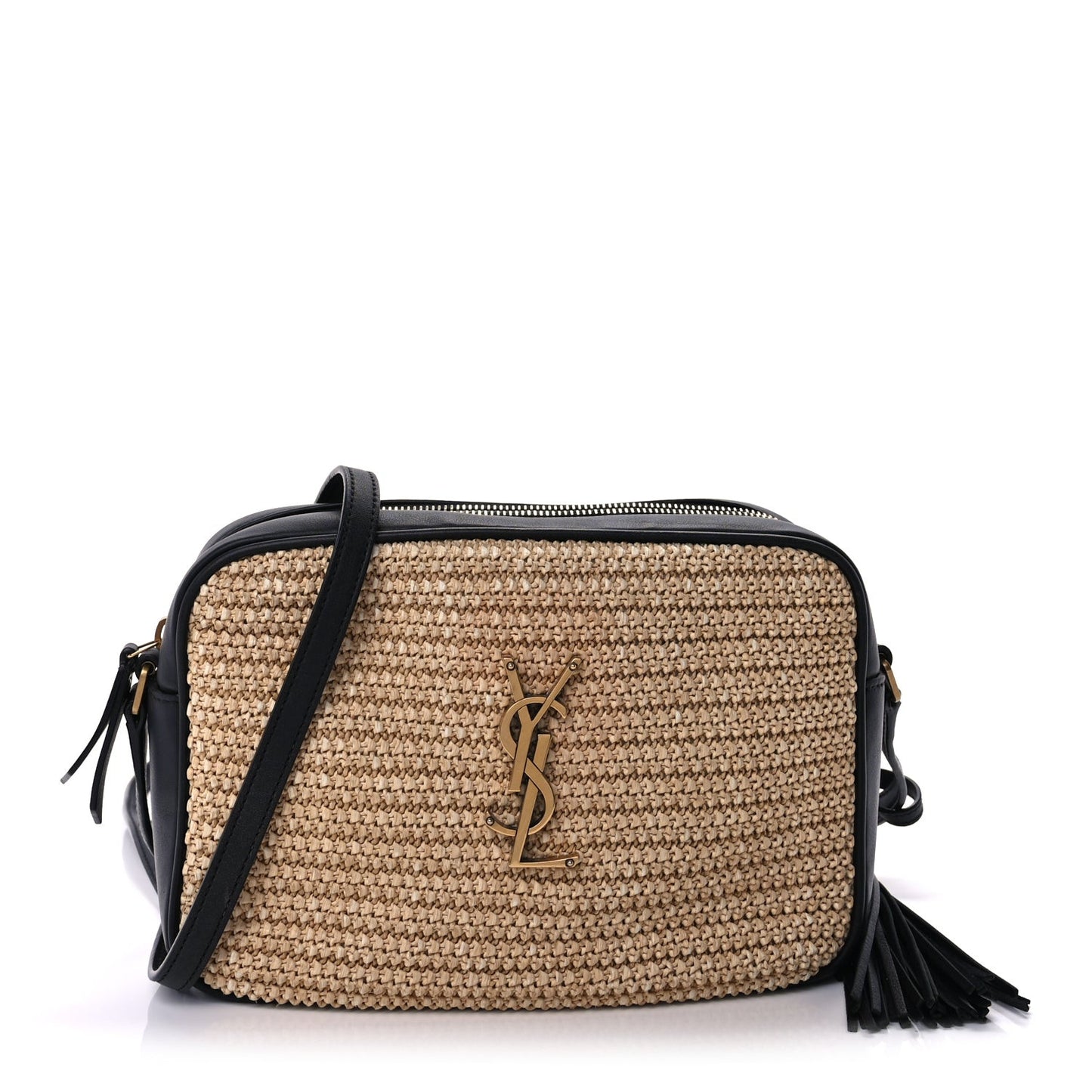 Raffia Canvas Monogram Lou Camera Bag Beige Black