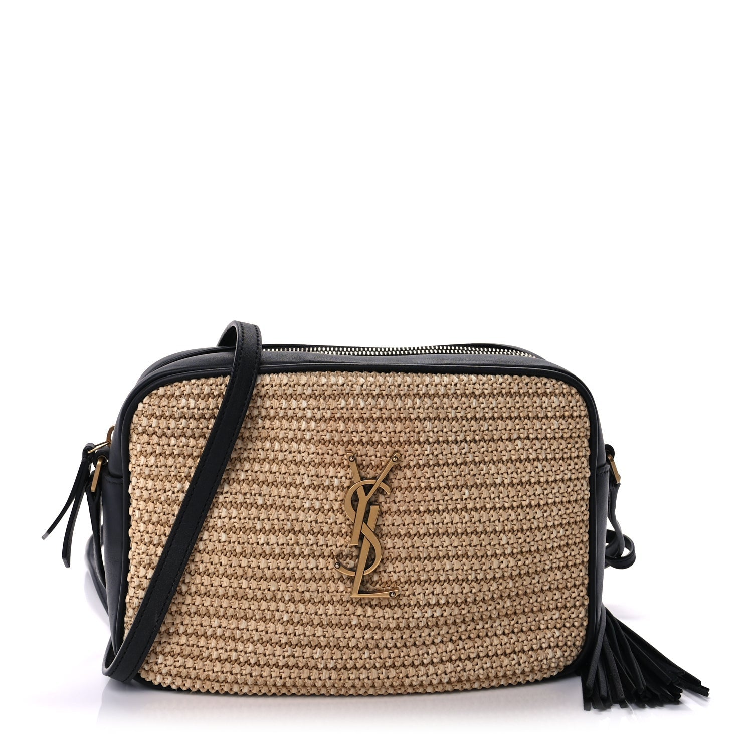 Saint Laurent Raffia Canvas Monogram Lou Camera Bag Beige Black 1 of 7