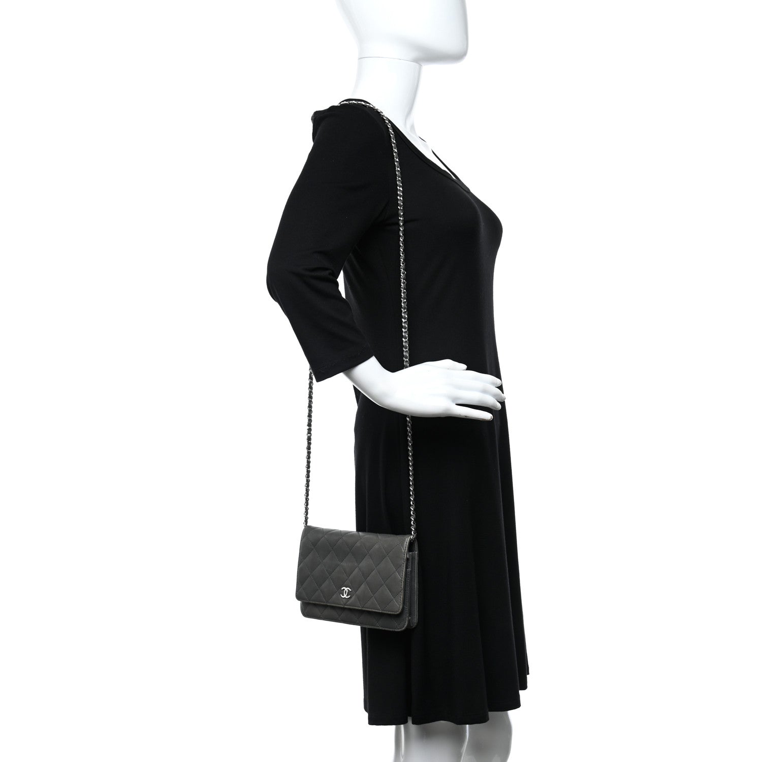 Chanel Iridescent Lambskin Quilted Wallet On Chain WOC Grey 2 of 12