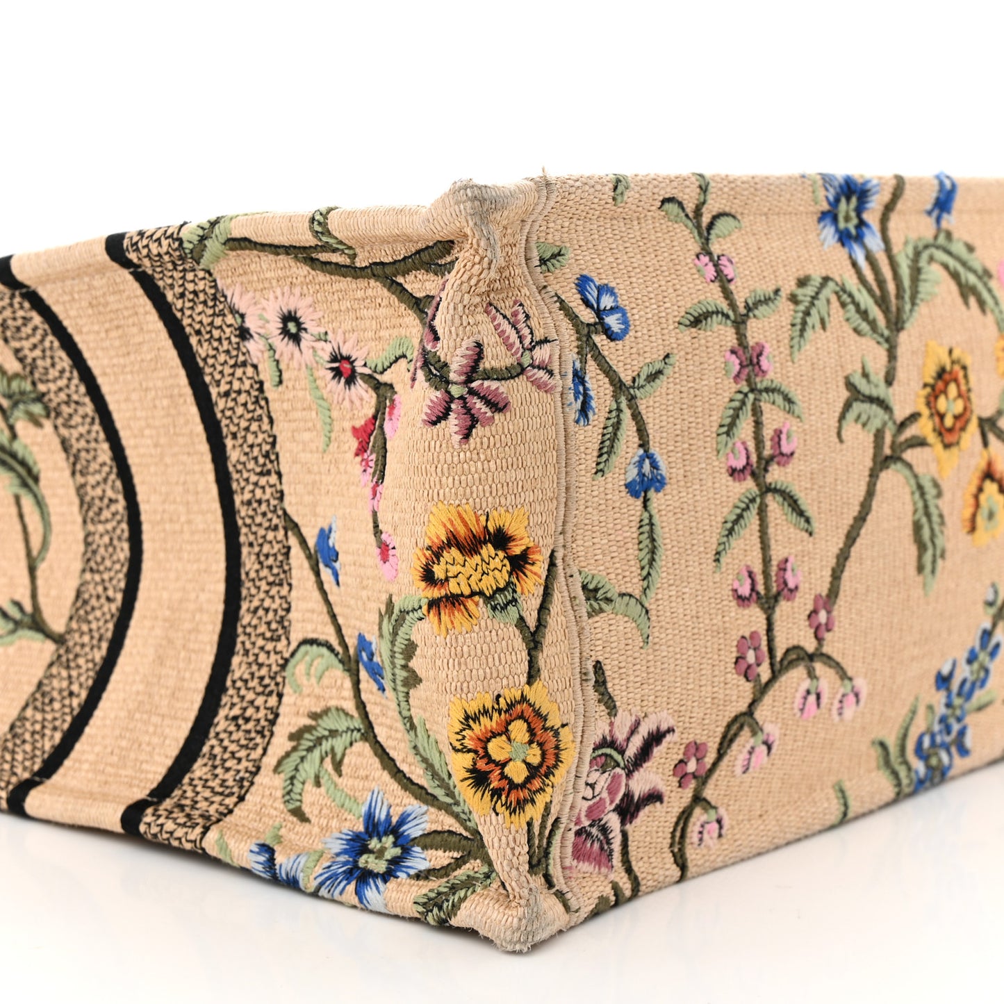 Raffia Embroidered Petites Fleurs Medium Book Tote Natural