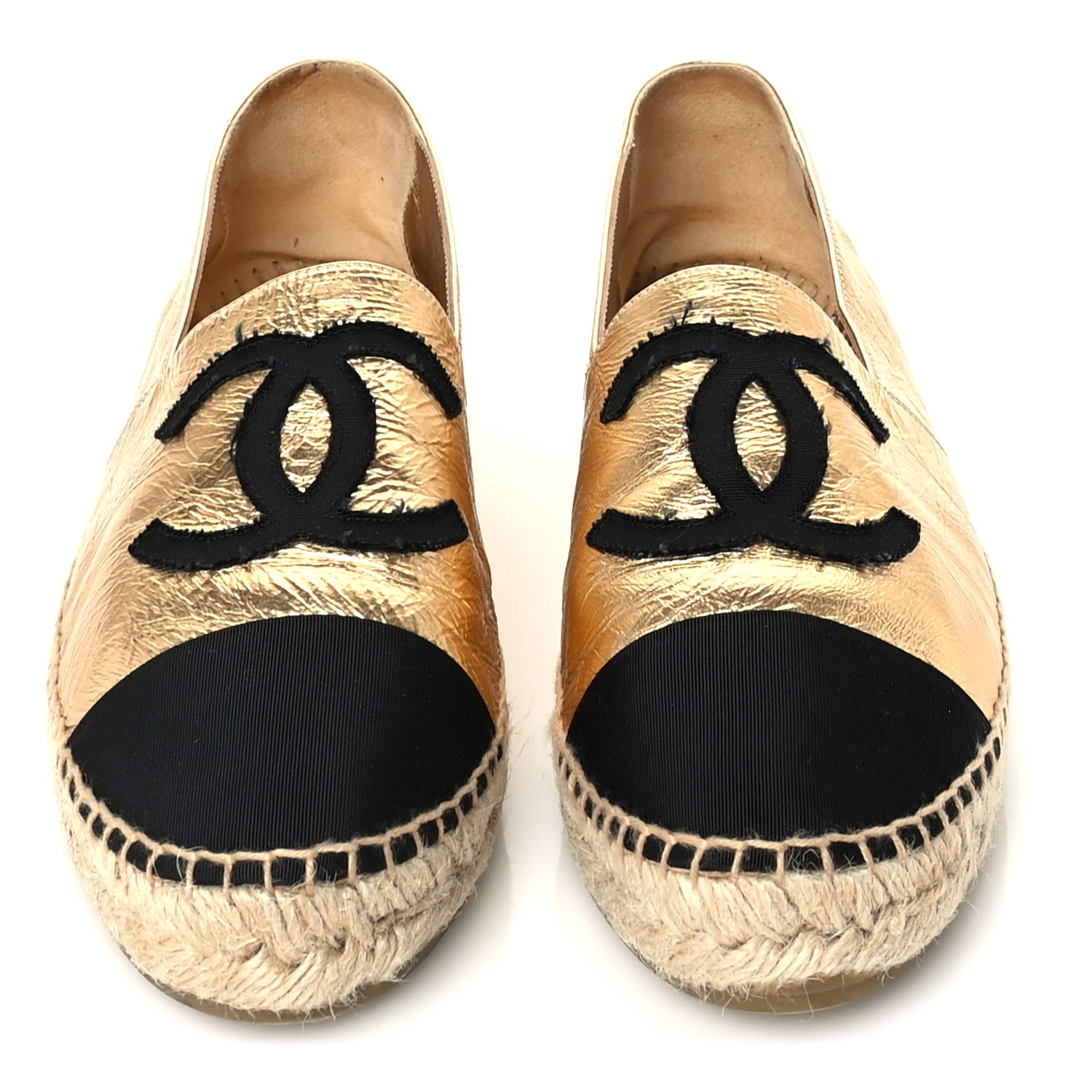 Chanel Laminated Lambskin Grosgrain CC Espadrilles 41 Gold Black 3 of 8