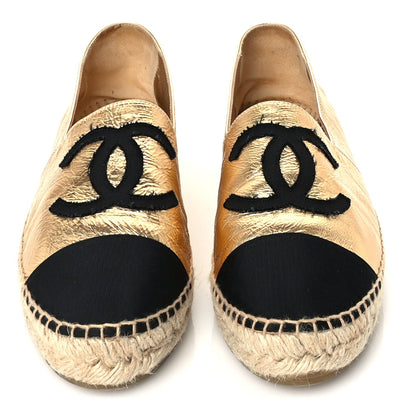 Chanel Laminated Lambskin Grosgrain CC Espadrilles 41 Gold Black 3 of 8