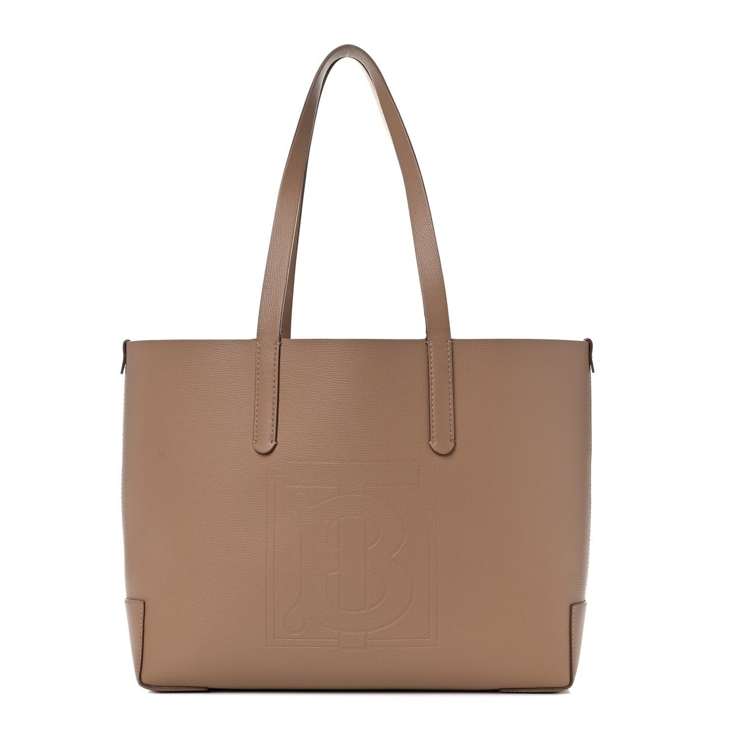 Calfskin TB Motif Embossed Medium Tote Camel