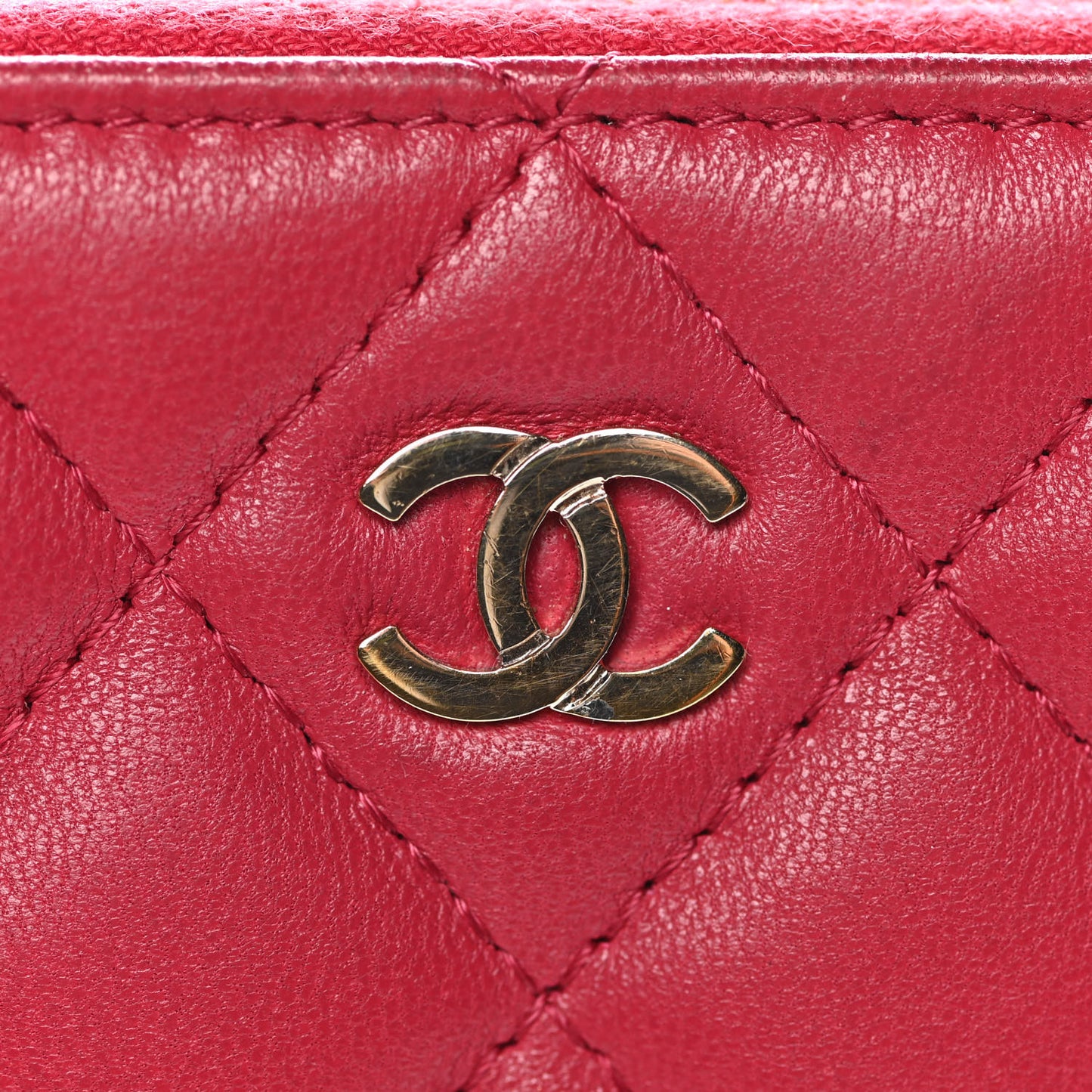 Lambskin Quilted Small Cosmetic Case Dark Pink