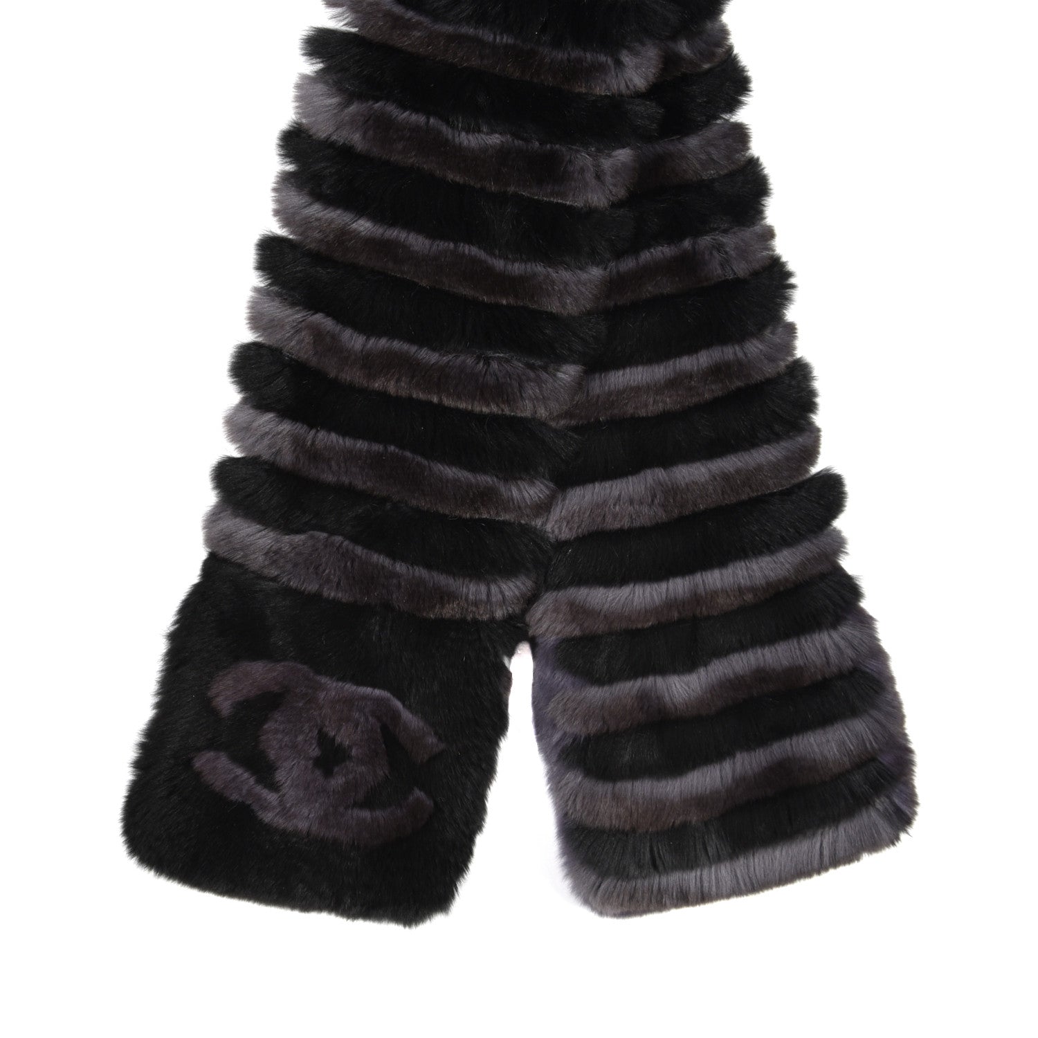 Chanel Orylag Rabbit Fur CC Scarf Black Grey 2 of 4