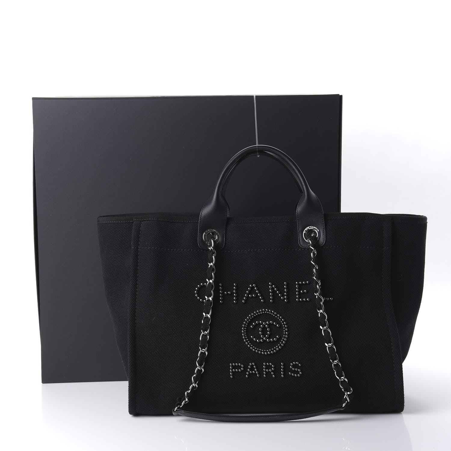 Chanel Canvas Pearl Medium Deauville Tote Black 11 of 11