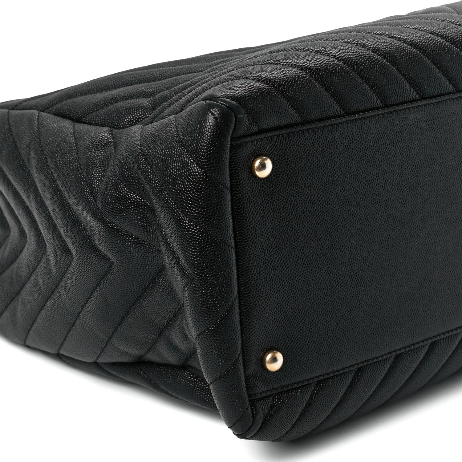 Chanel Caviar Chevron Large Coco Handle Shopping Tote Black 12 of 13