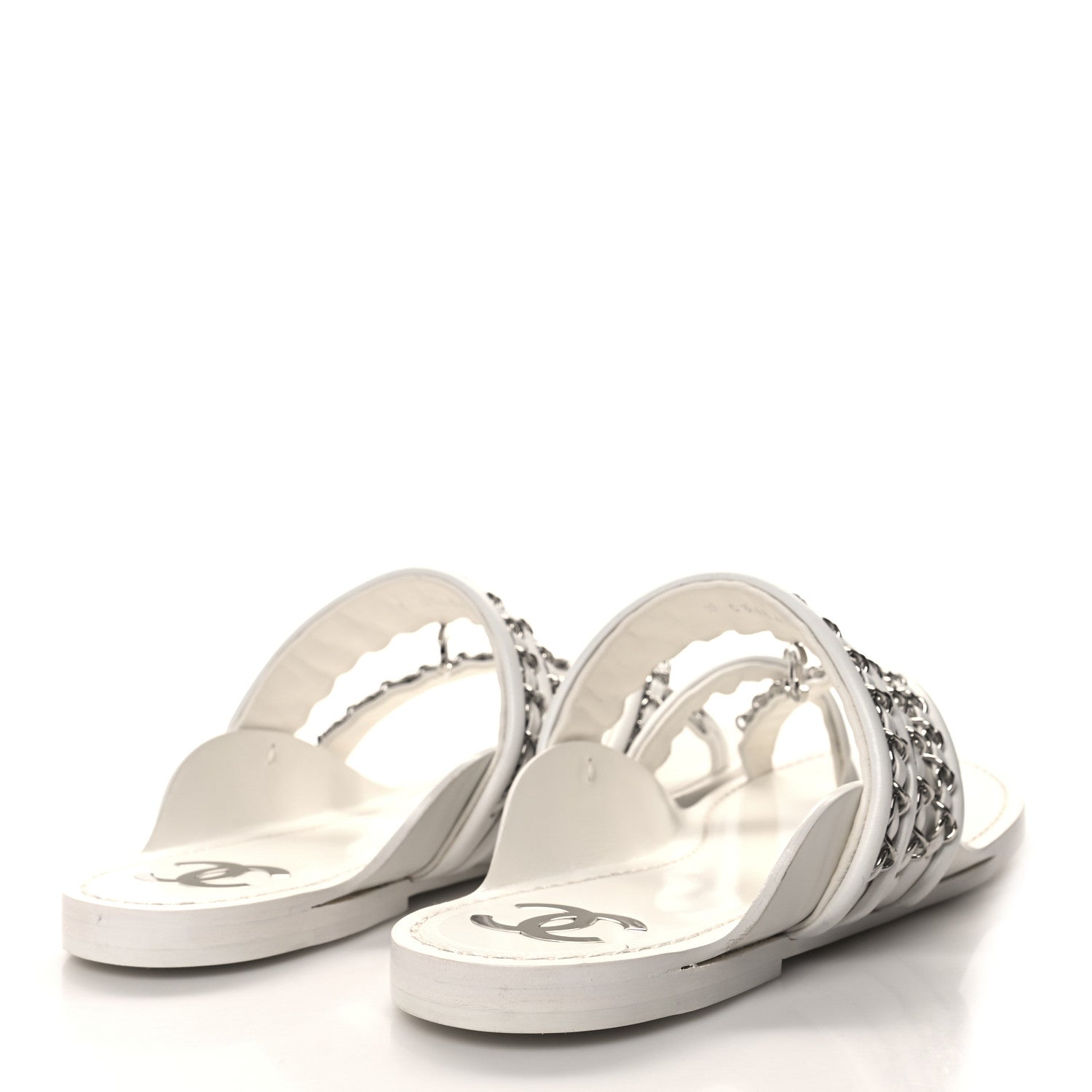 Chanel Calfskin Chain CC Thong Flat Sandals 41 White 4 of 8