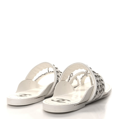 Chanel Calfskin Chain CC Thong Flat Sandals 41 White 4 of 8