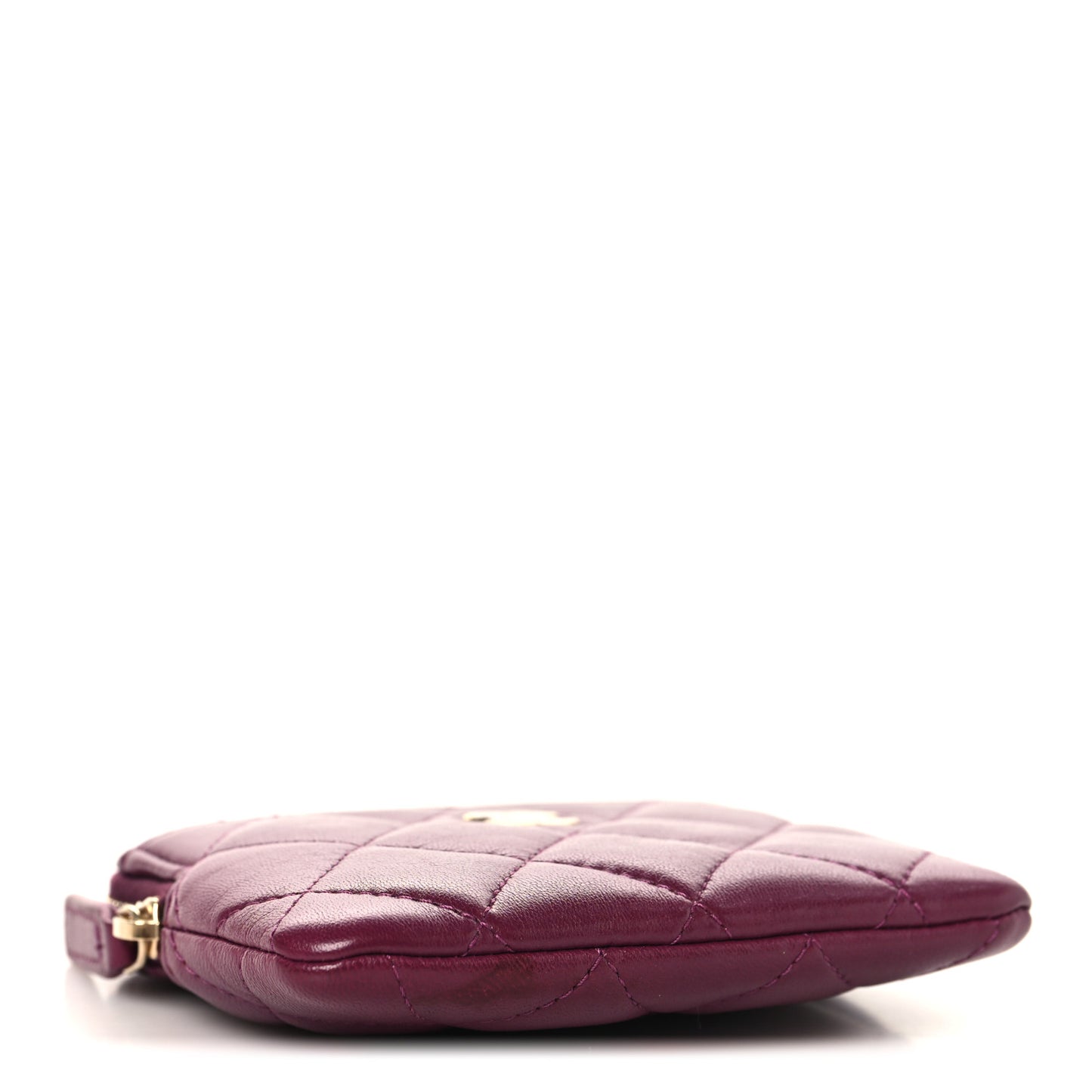 Lambskin Quilted Zip Card Holder Wallet Dark Purple