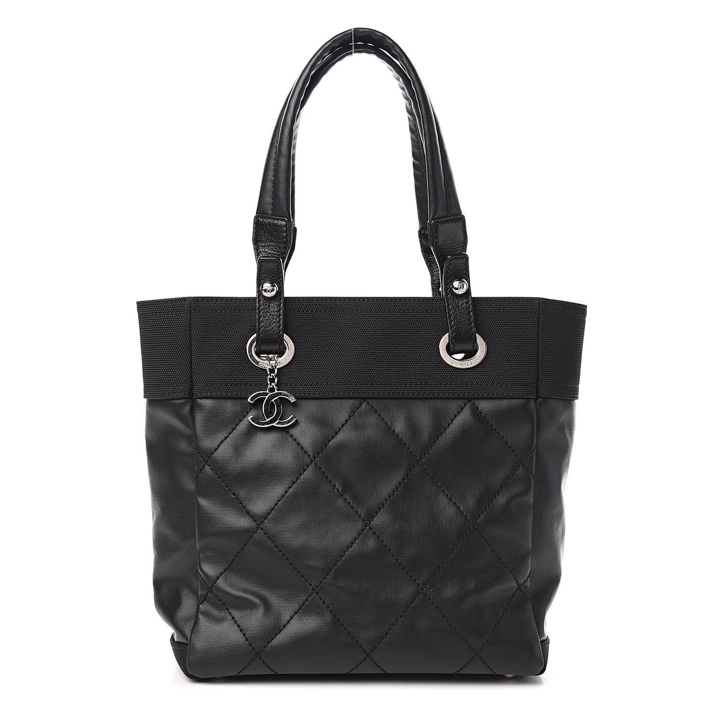 Coated Canvas Quilted Small Paris Biarritz Tote Black