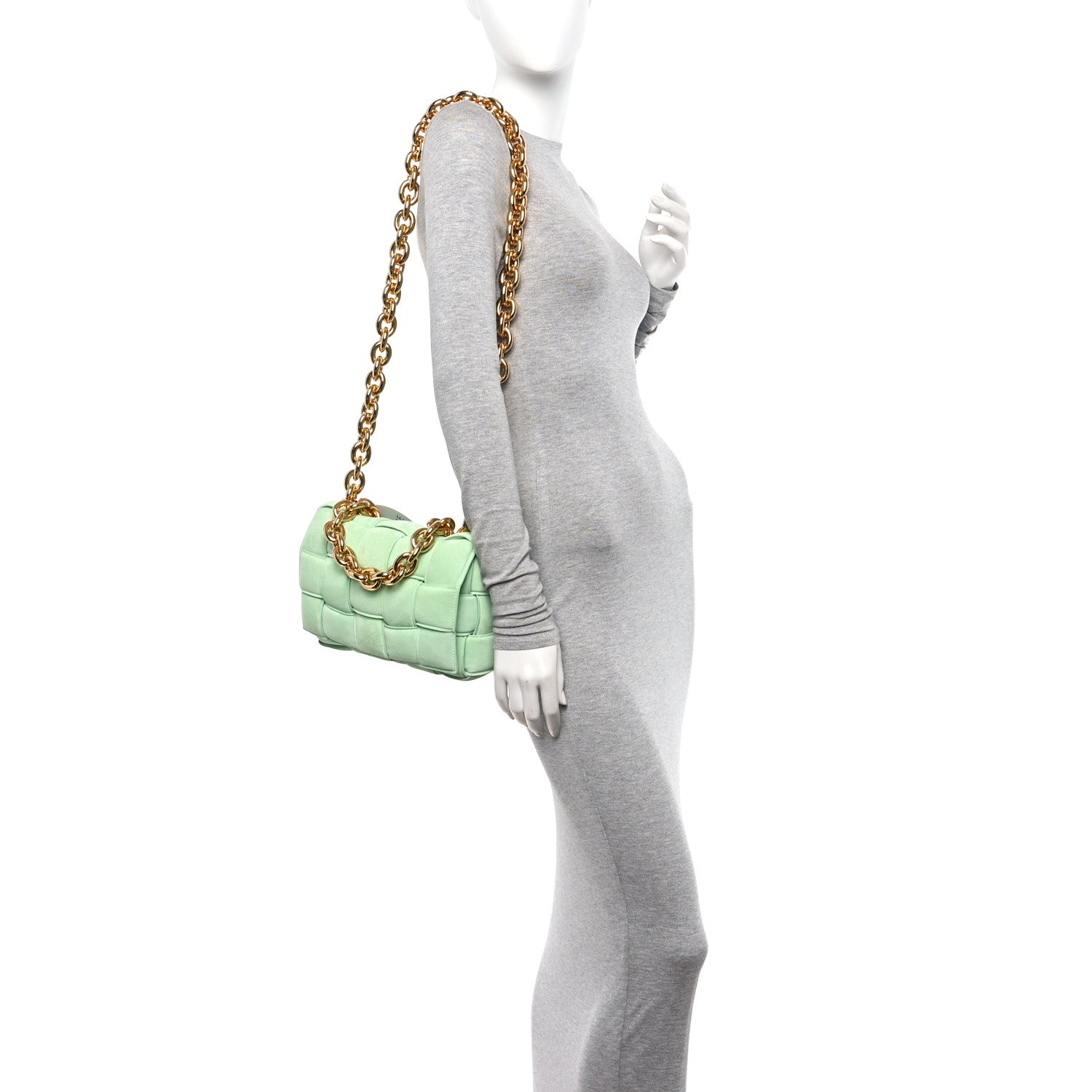 Bottega Veneta Suede Maxi Intrecciato Padded Chain Cassette Crossbody Bag Wasabi 2 of 12