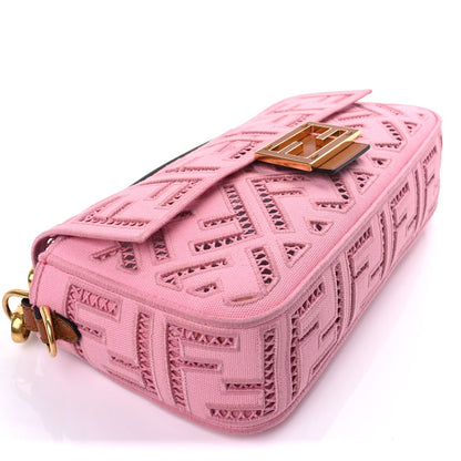 Fendi Canvas Cuoio Agata FF Ajour Embroidered Baguette Ciclamino Cuoio 7 of 8