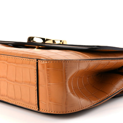 Chloe Calfskin Crocodile Embossed Small C Double Carry Autumnal Brown 8 of 8