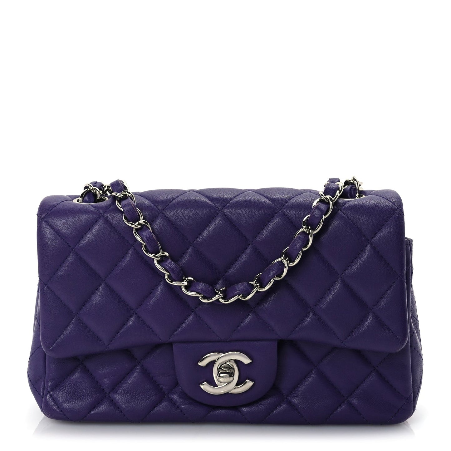 Lambskin Quilted Mini Rectangular Flap  Purple