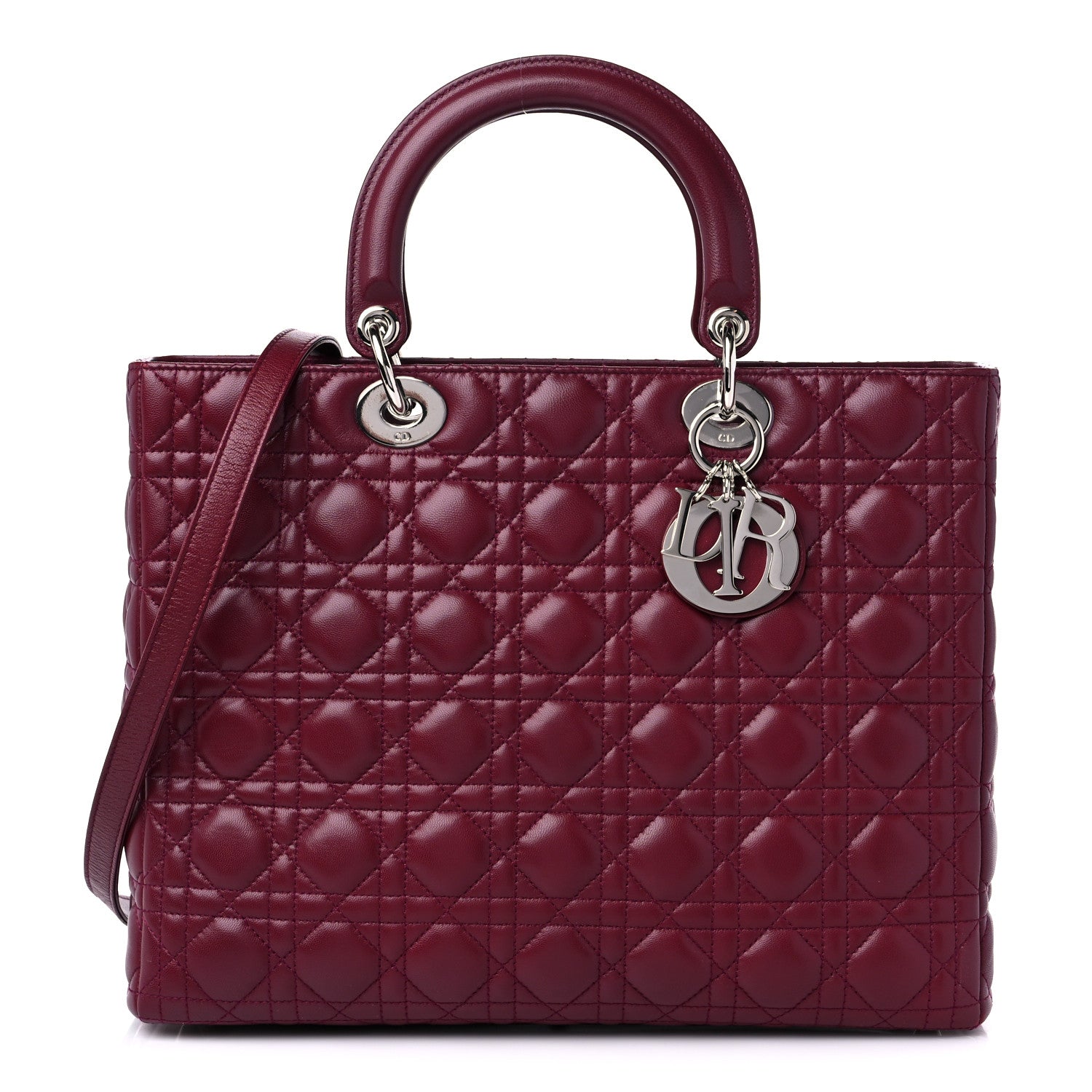 Christian Dior Lambskin Cannage Large Lady Dior Burgundy 1 of 10