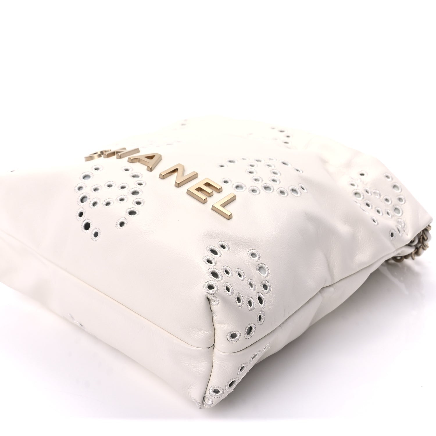 Chanel Shiny Calfskin Eyelet Mini  22  White 7 of 8