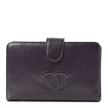 Chanel Caviar Timeless CC Zipped Pocket Wallet Dark Purple 1 of 7