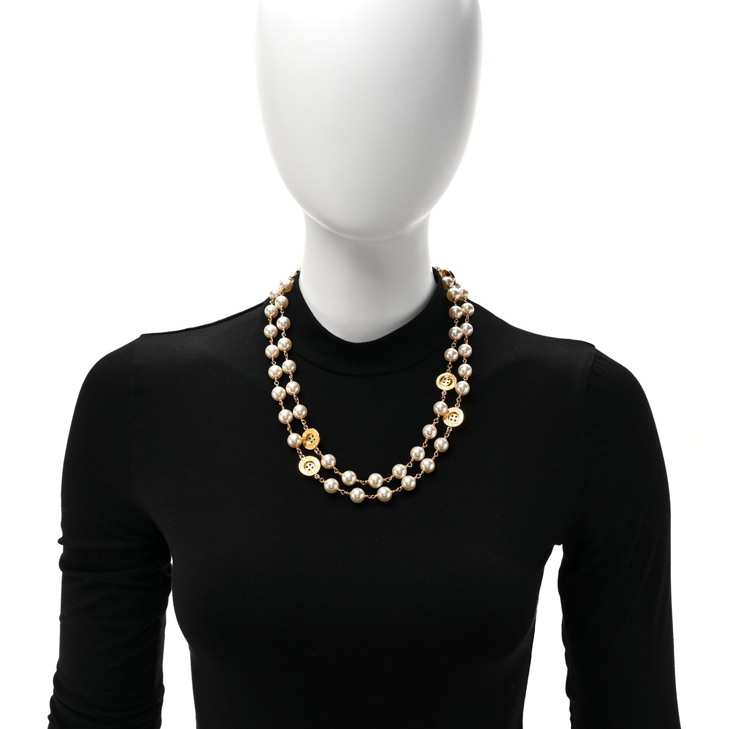 Metal Pearl Paris Button Necklace Gold