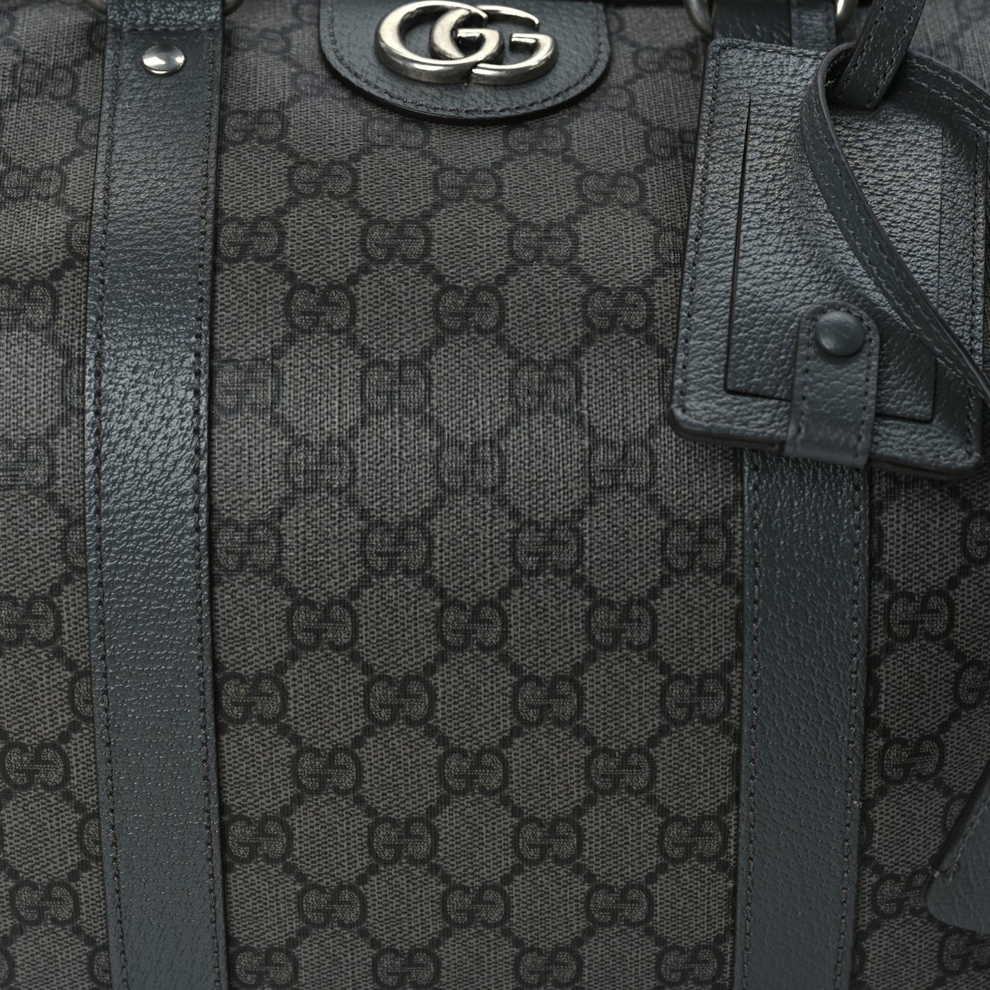 GG Supreme Monogram Textured Dollar Calfskin Medium Savoy Duffle Bag  Grey Black Graphite Grey