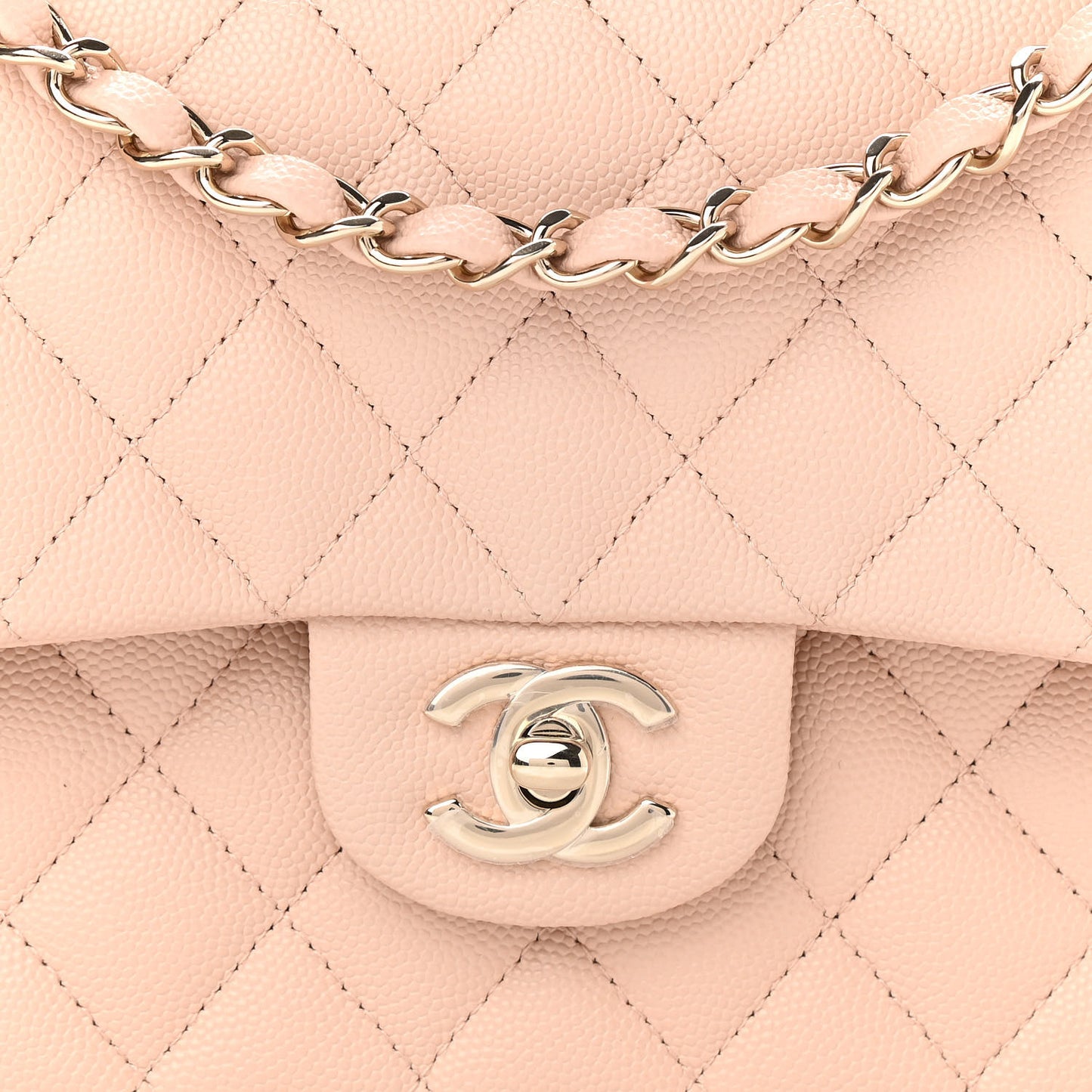 Caviar Quilted Medium Double Flap Light Beige