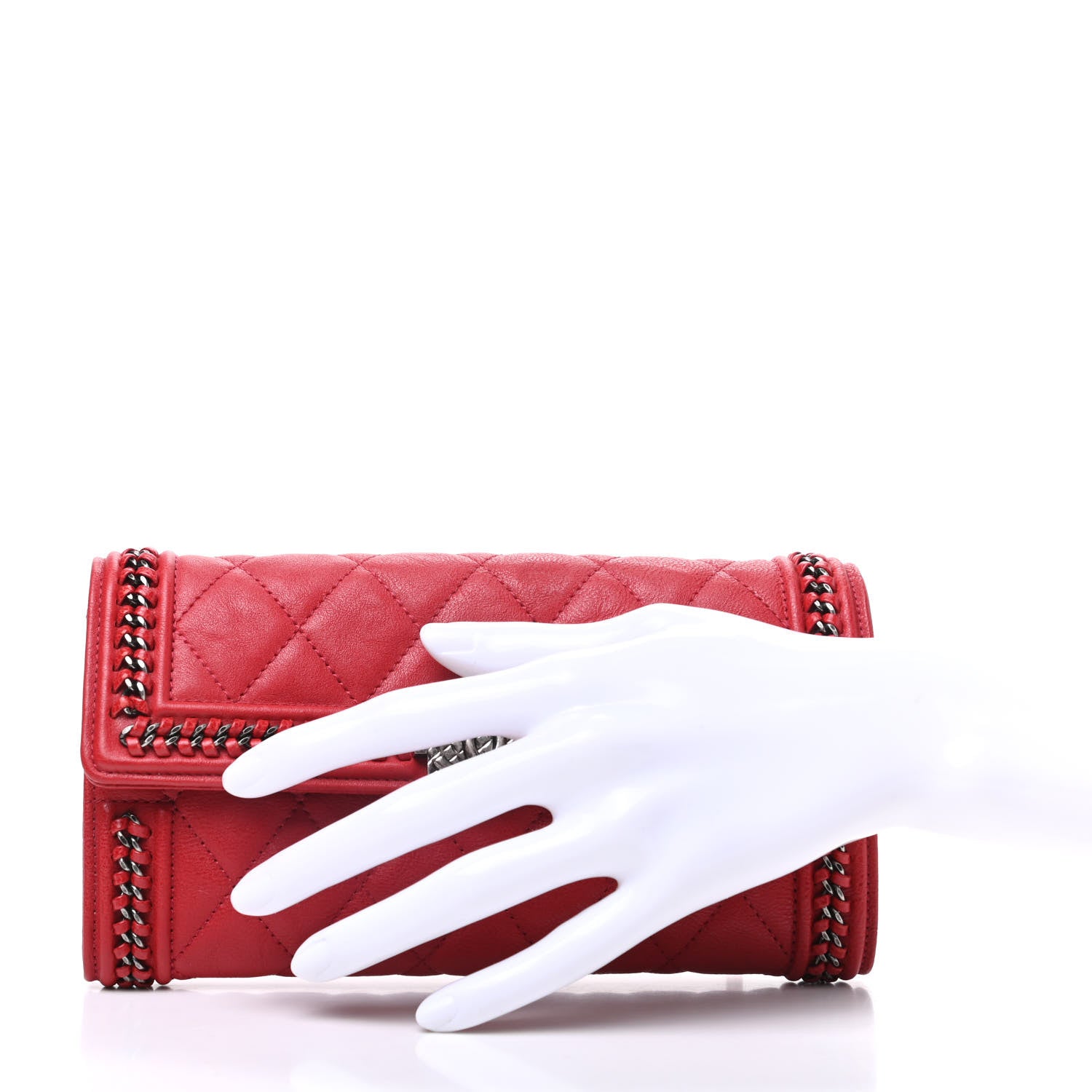 Chanel Calfskin Quilted Boy Chain Around Flap Wallet Red 2 of 11