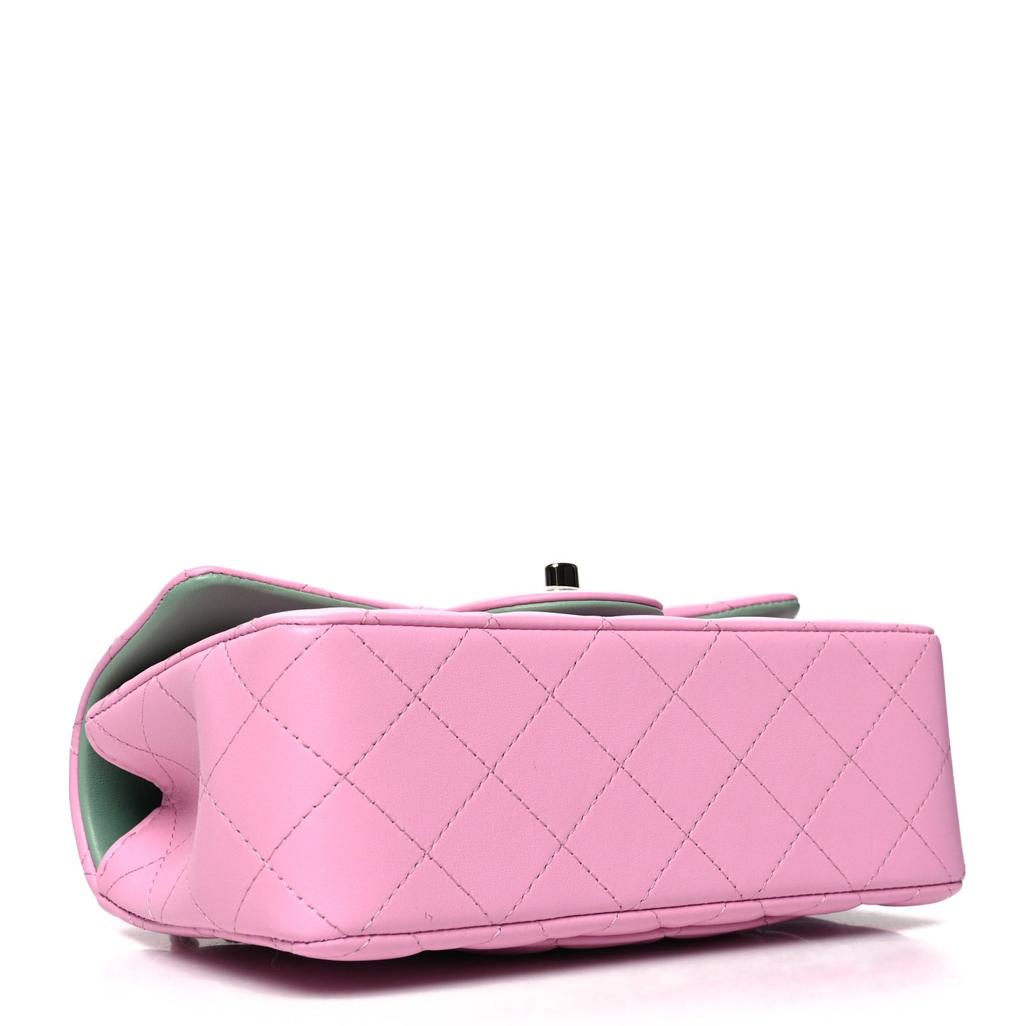 Lambskin Quilted Mini Top Handle Rectangular Flap Lilac Light Green