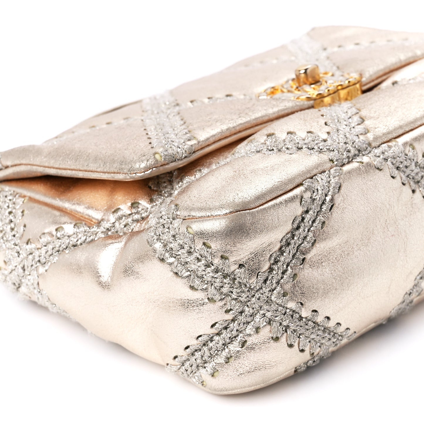 Metallic Calfskin Crochet Medium Chanel 19 Flap Gold