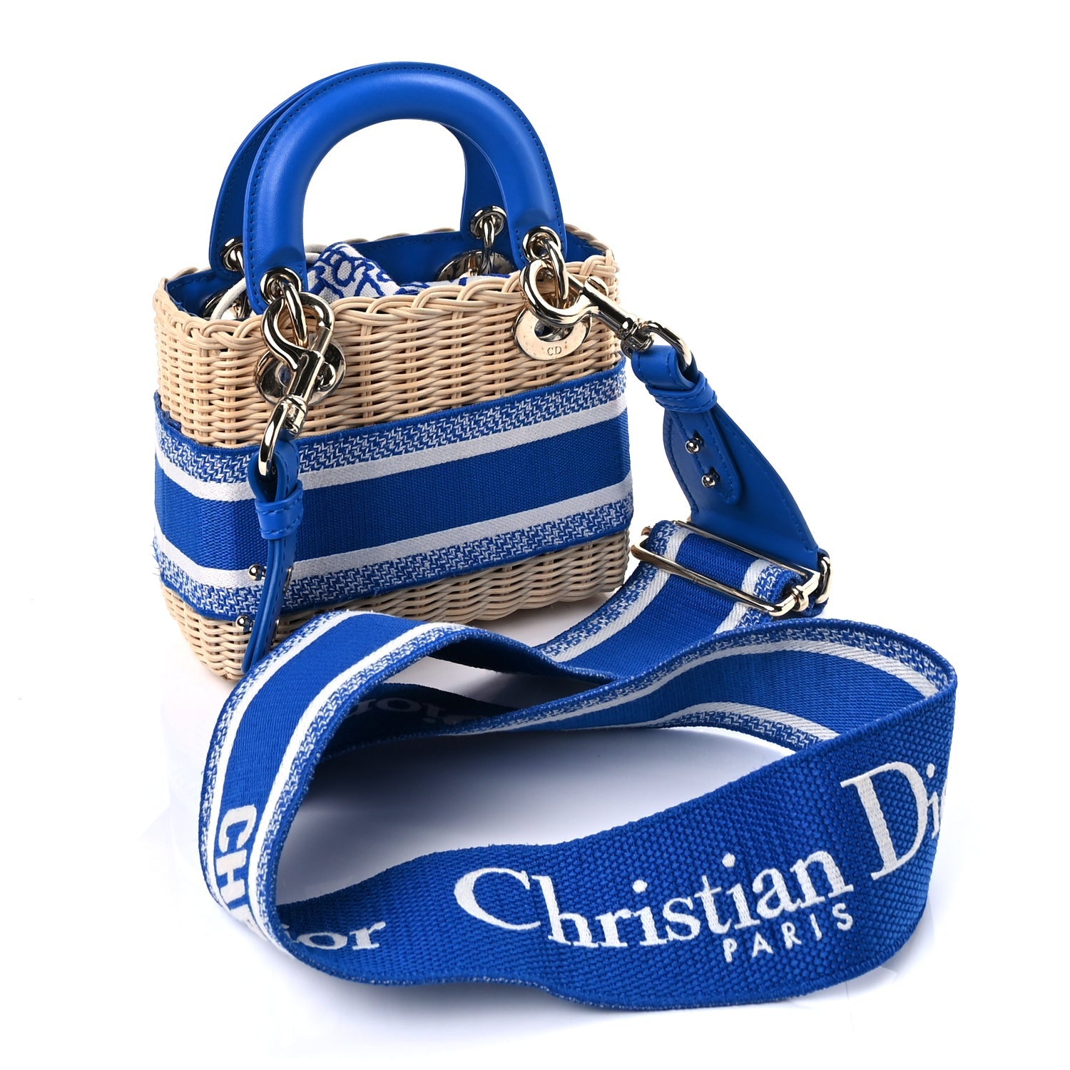 Christian Dior Wicker Oblique Mini Lady Dior Bag Florescent Blue Beige 2 of 8