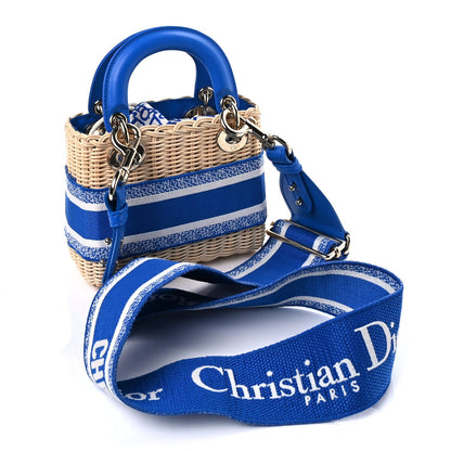 Christian Dior Wicker Oblique Mini Lady Dior Bag Florescent Blue Beige 2 of 8