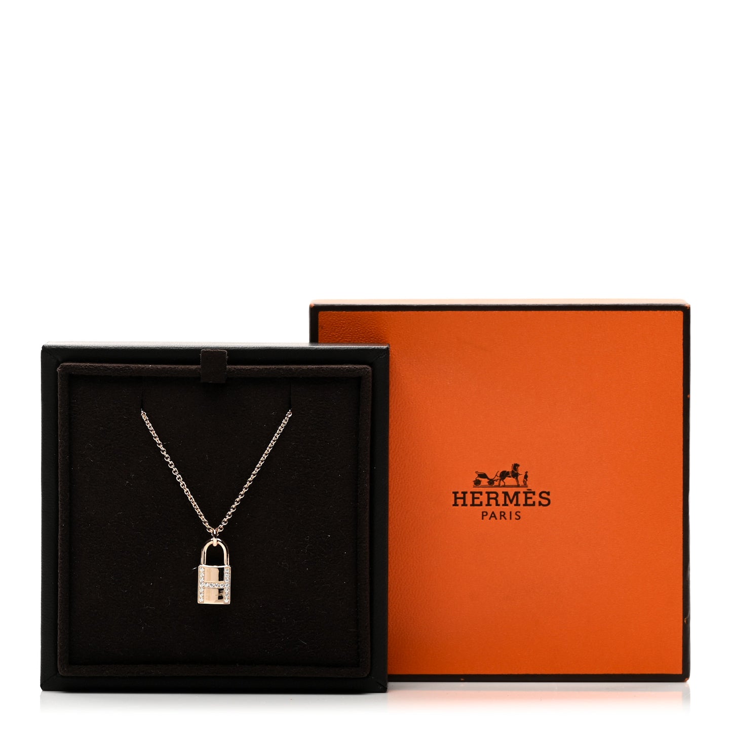 18K Rose Gold Diamond Amulettes Cadenas Pendant Necklace