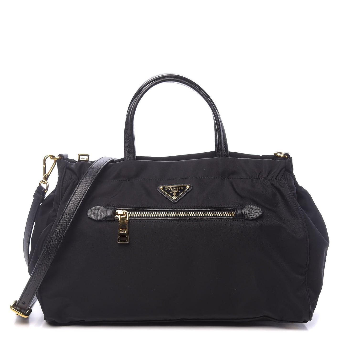 Tessuto Nylon Saffiano Shopping Satchel Black
