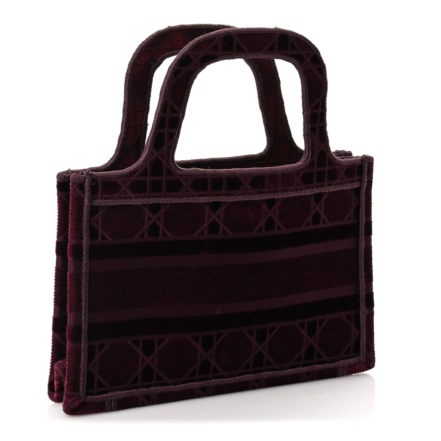 Christian Dior Velvet Cannage Embroidered Mini Book Tote  Burgundy 2 of 8