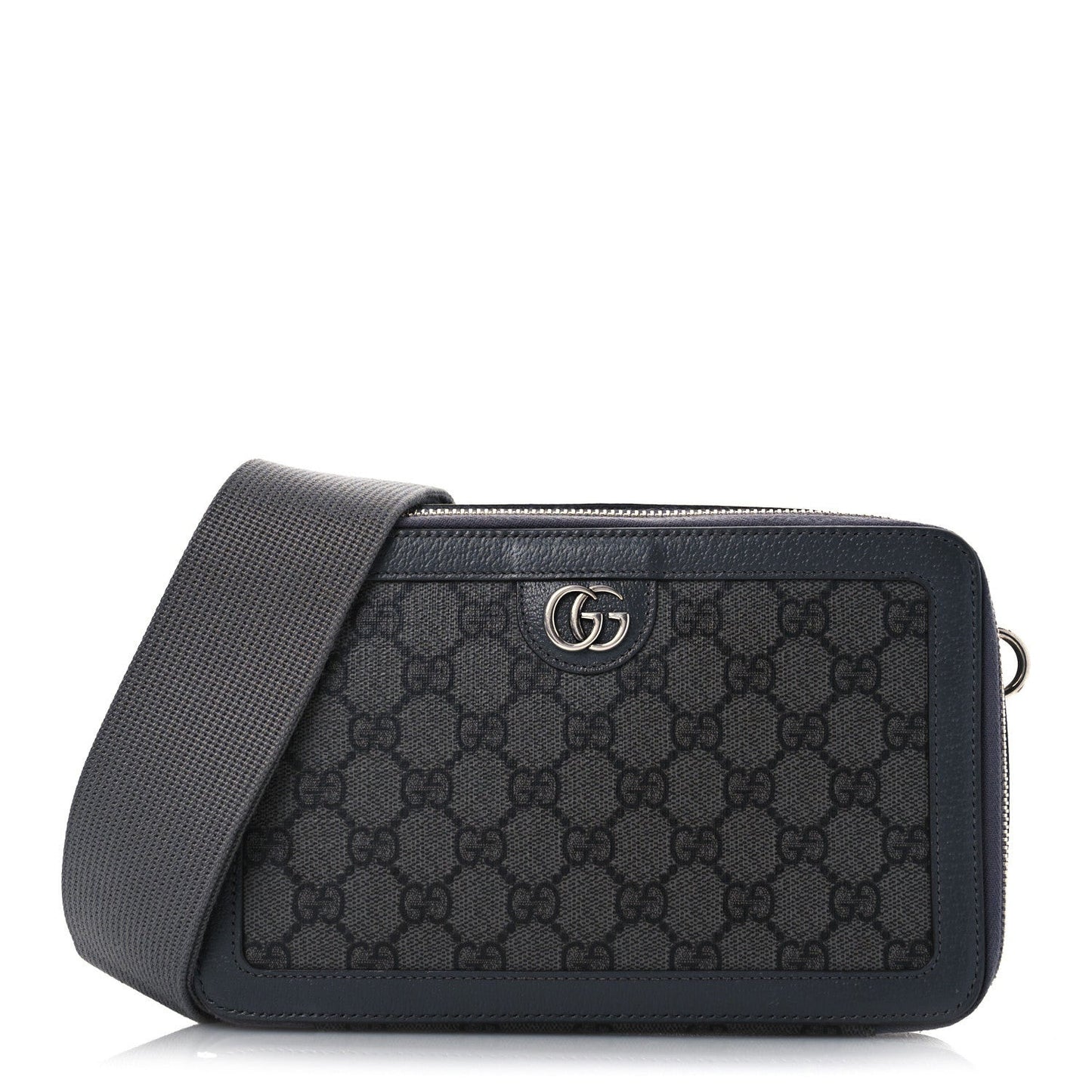 GG Supreme Monogram Textured Dollar Calfskin Small Ophidia Top Handle Shoulder Grey Black Graphite Grey