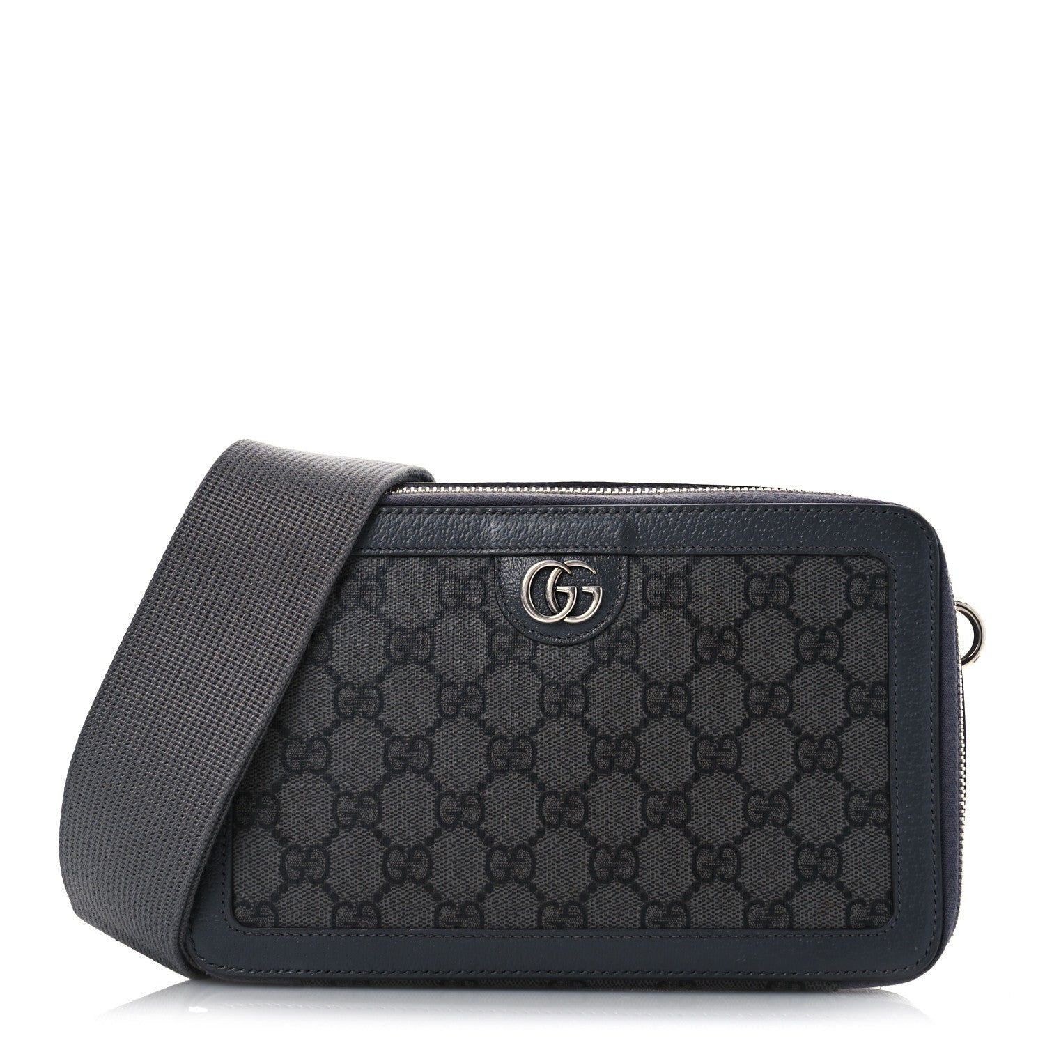 Gucci GG Supreme Monogram Textured Dollar Calfskin Small Ophidia Top Handle Shoulder Grey Black Graphite Grey 1 of 7