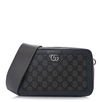 Gucci GG Supreme Monogram Textured Dollar Calfskin Small Ophidia Top Handle Shoulder Grey Black Graphite Grey 1 of 7
