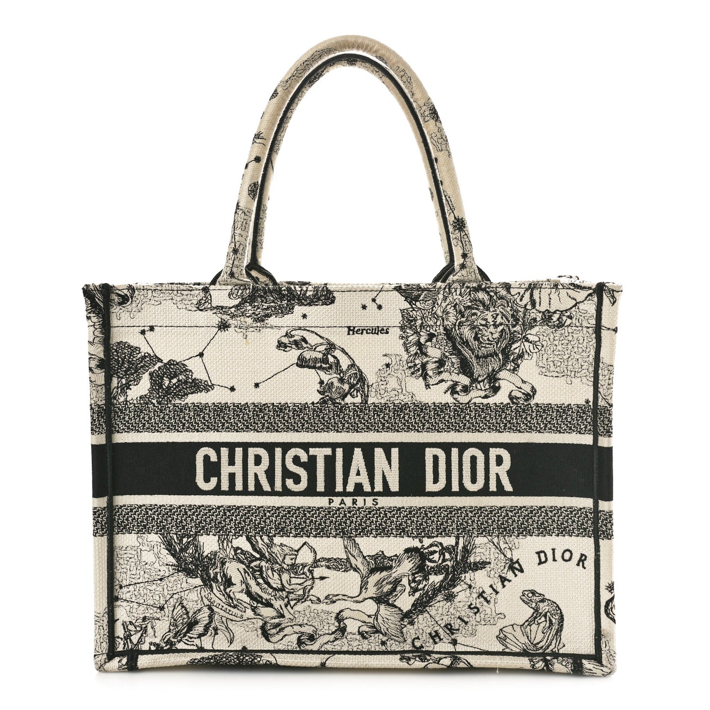 Canvas Embroidered Small Zodiac Toile De Jouy Book Tote Latte