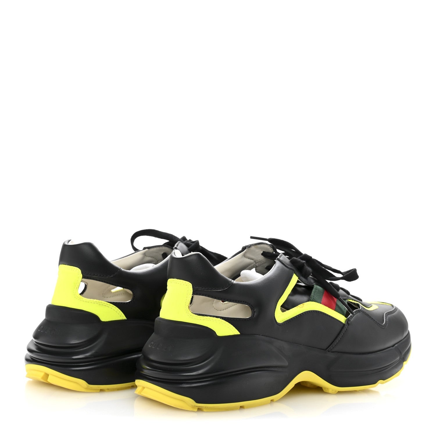 Gucci Demetra Web Mens Rhyton Cut Out Sneakers 10 Black Yellow Fluo 5 of 7