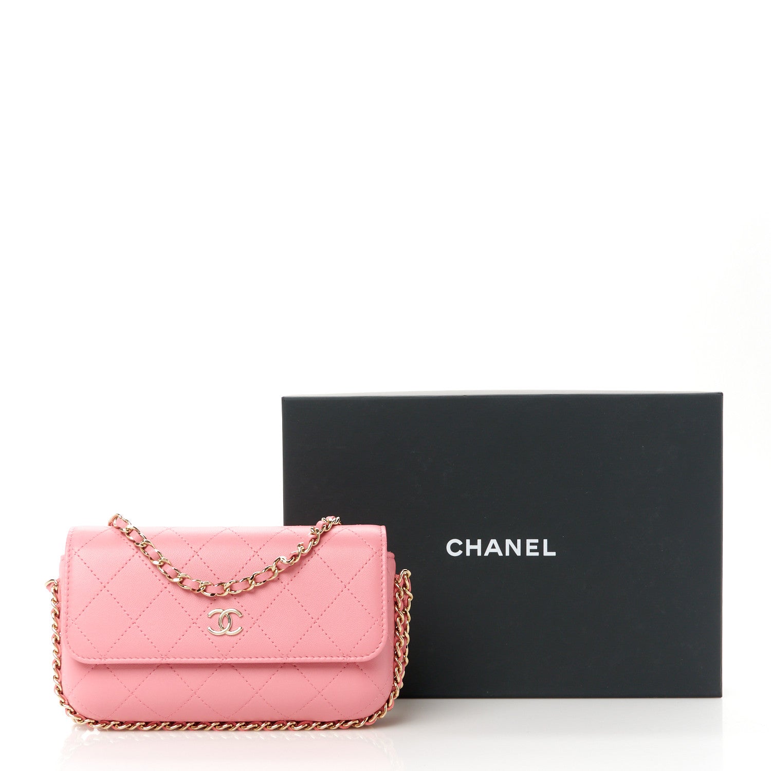 Chanel Calfskin Diamond Stitched Chain Around Flap Phone Holder Dark Pink 11 of 11