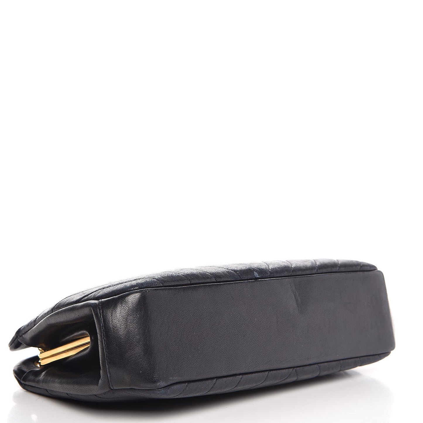 Vintage Lambskin Chevron Quilted Frame Shoulder Bag Navy