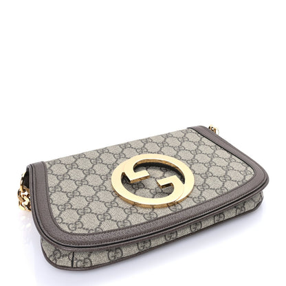 Gucci GG Supreme Monogram Textured Dollar Calfskin Blondie Chain Shoulder Flap Bag Beige Ebony New Acero 3 of 7