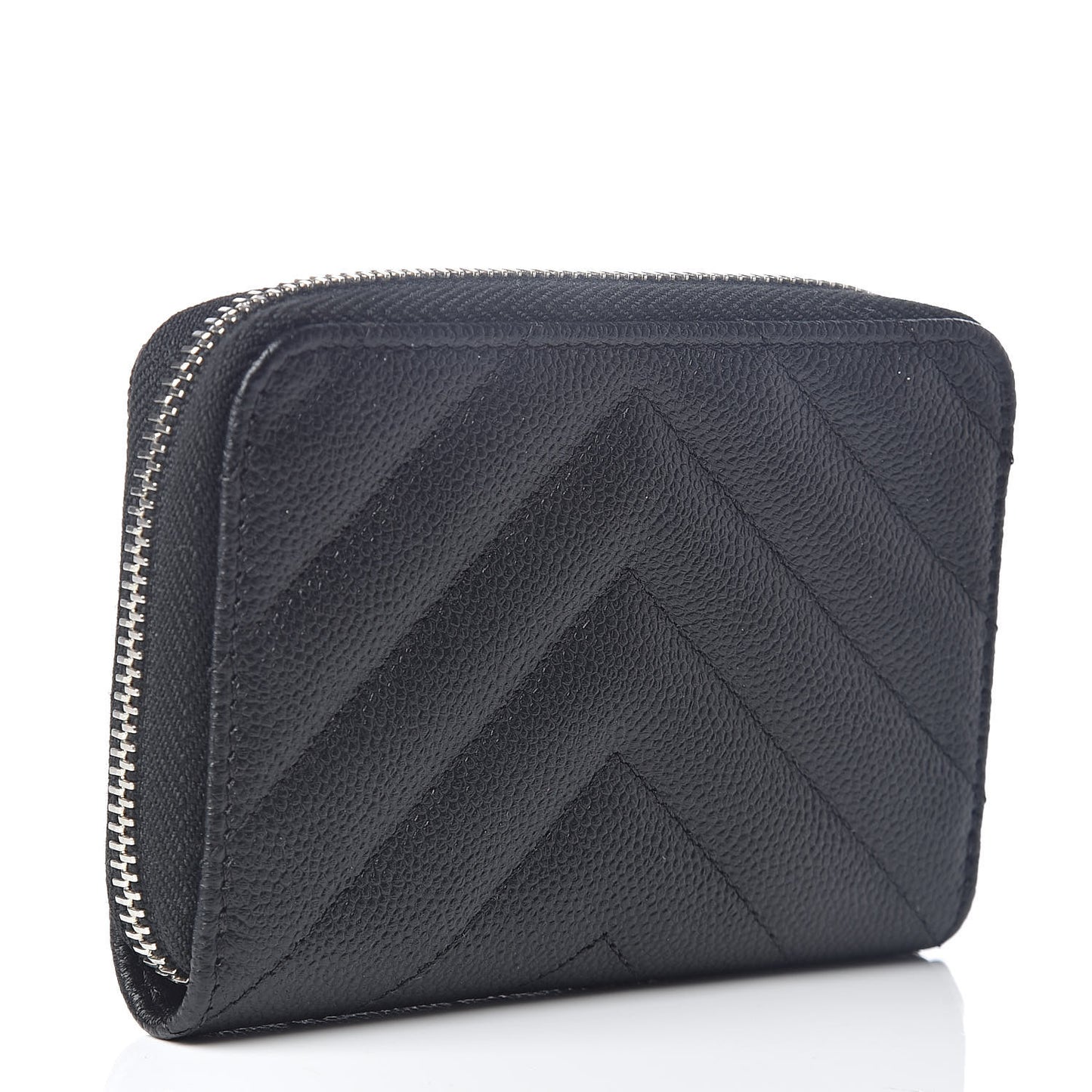 Caviar Chevron Quilted Zip Coin Purse Black