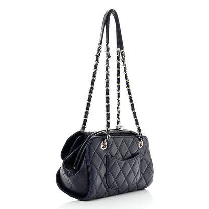 Chanel Calfskin Quilted Kisslock Frame Chain Bag Navy 3 of 12