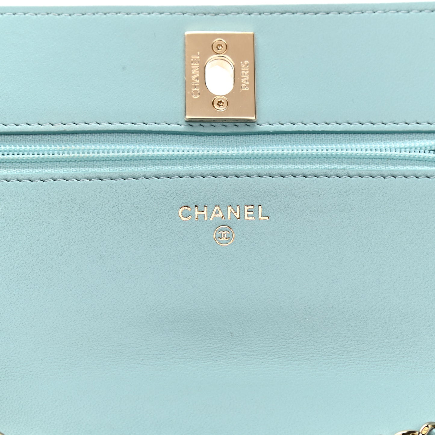 Lambskin Quilted Trendy CC Wallet On Chain WOC Light Blue